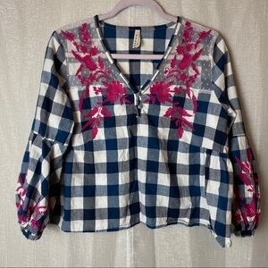Roper Blue and white with Pink floral top ~M